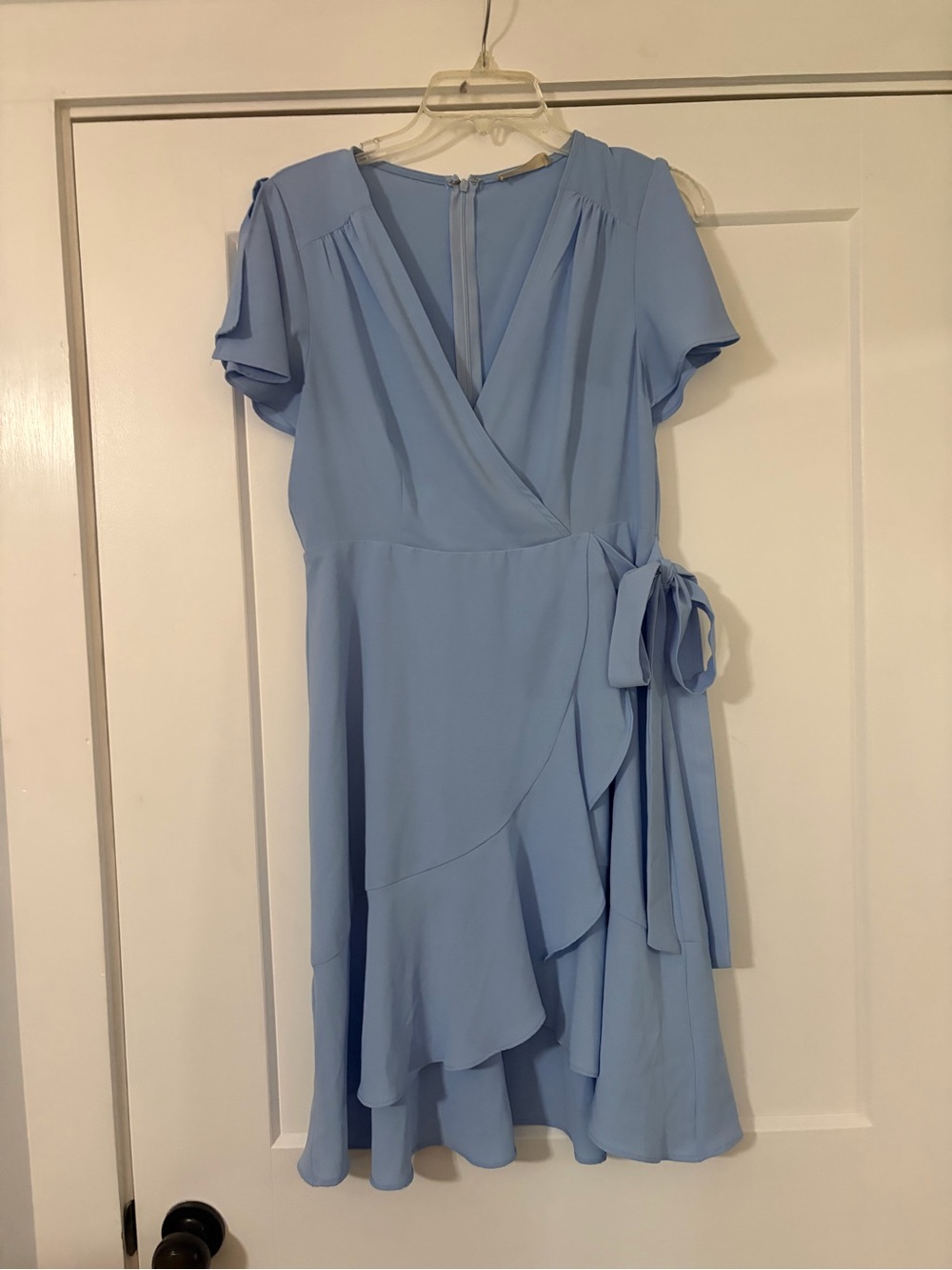 Altar'd State Powder Blue Wrap Ruffle Mini Dress